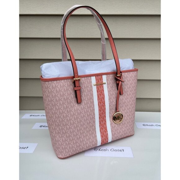 Michael Kors carryall tote bag medium jet set travel purse MK logo sherbert mult - Picture 2 of 12